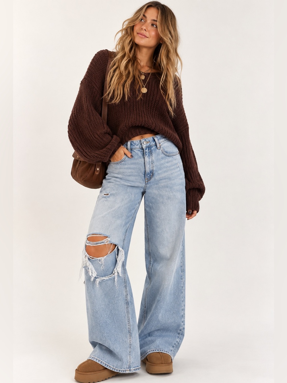 American Eagle Super High-Rise Baggy Wide Leg Ankle Distressed Jeans Size 2